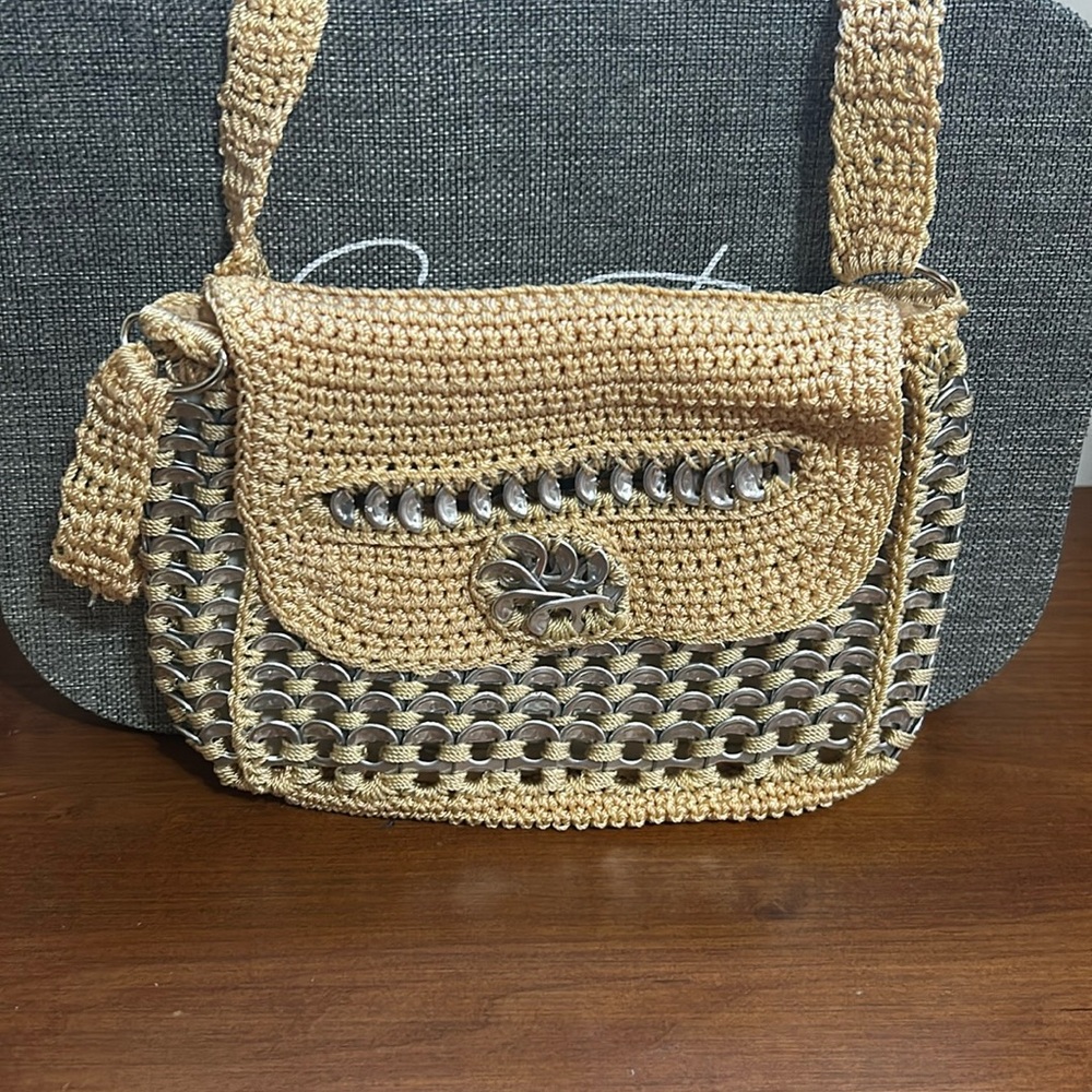 Vintage Handmade Upcycled Aluminum Pop Can Tabs and Crochet Crossbody Bag.